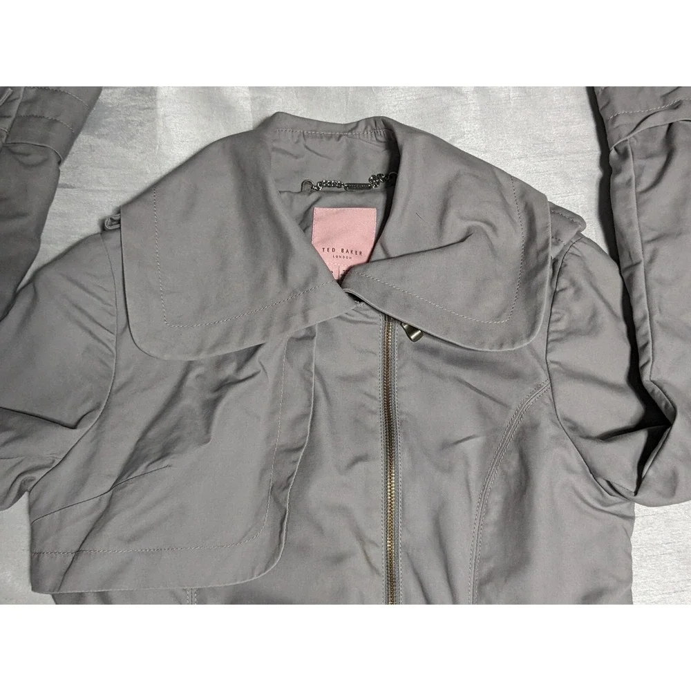TED BAKER LONDON Women Size 2 Gray Belted Lined Full Zip Trench Coat - Picture 12 of 16